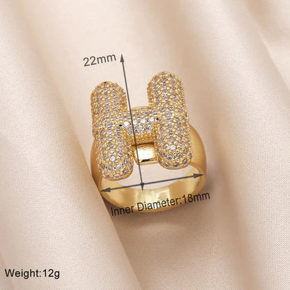 Copper 18K Gold Plated Modern Style Simple Style Plating Inlay Letter Zircon Open Rings