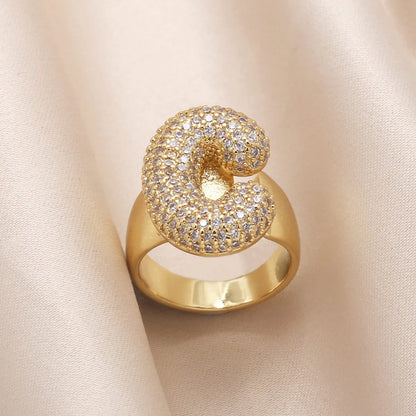 Copper 18K Gold Plated Modern Style Simple Style Plating Inlay Letter Zircon Open Rings