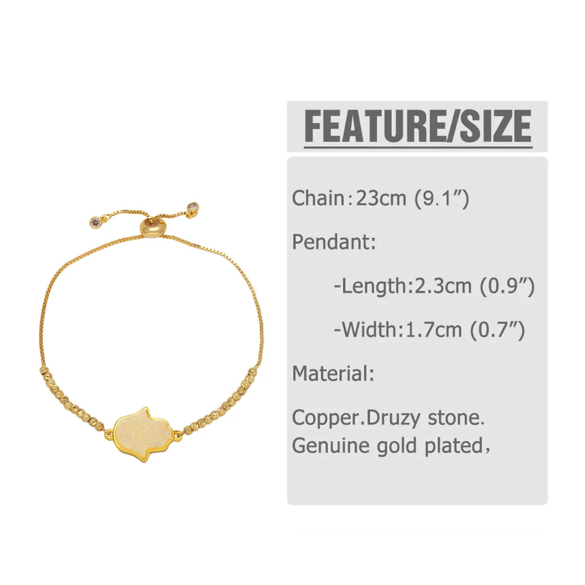 Copper 18K Gold Plated Modern Style Simple Style Plating Inlay Palm Druze Stone Bracelets