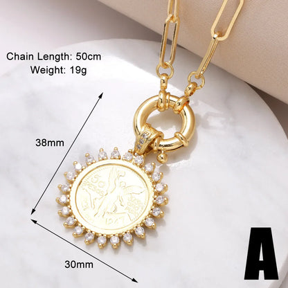 Copper 18K Gold Plated Modern Style Simple Style Plating Inlay Portrait Virgin Mary Zircon Pendant Necklace