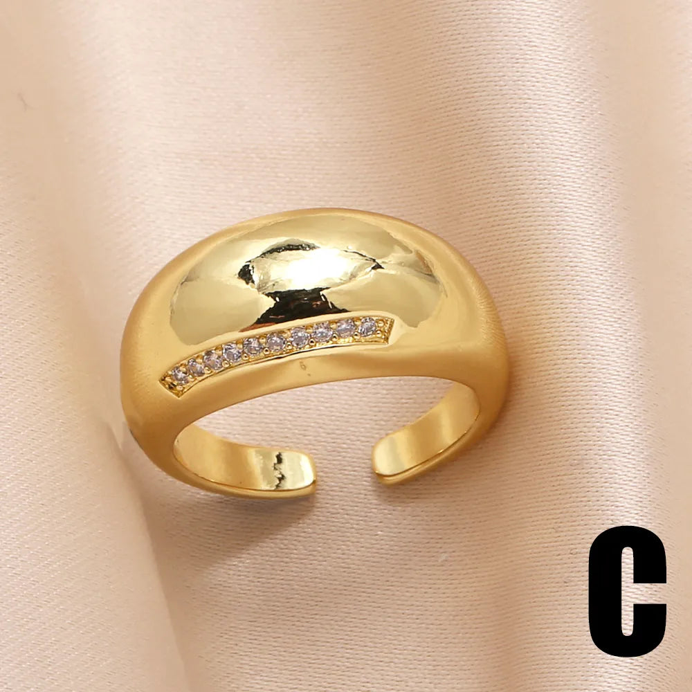 Copper 18K Gold Plated Modern Style Simple Style Plating Inlay Solid Color Lines Bow Knot Zircon Open Rings