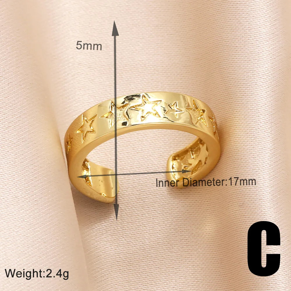 Copper 18K Gold Plated Modern Style Simple Style Plating Inlay Star Heart Shape Bow Knot Zircon Open Rings