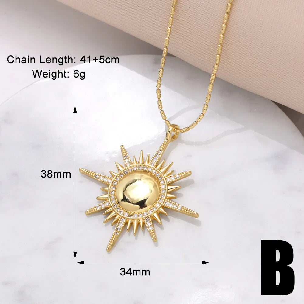 Copper 18K Gold Plated Modern Style Simple Style Plating Inlay Sun Moon Zircon Pendant Necklace