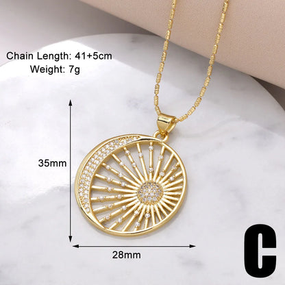 Copper 18K Gold Plated Modern Style Simple Style Plating Inlay Sun Moon Zircon Pendant Necklace