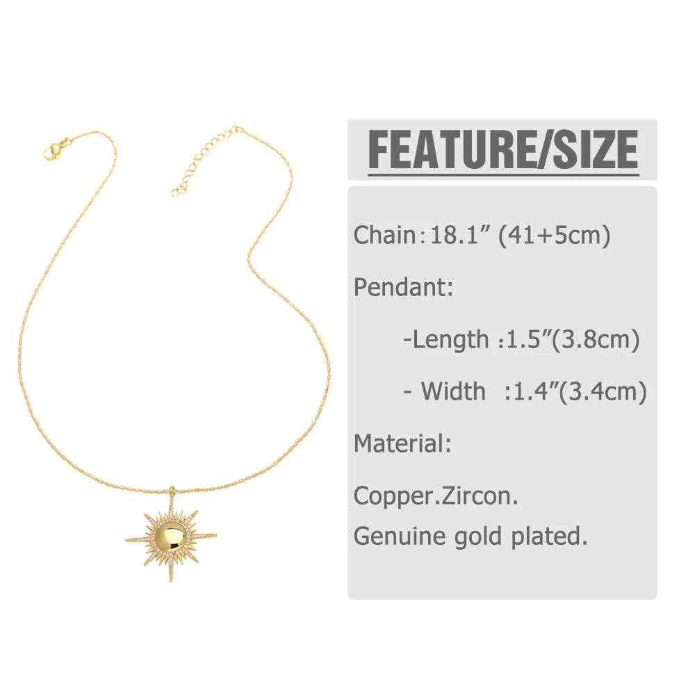 Copper 18K Gold Plated Modern Style Simple Style Plating Inlay Sun Moon Zircon Pendant Necklace