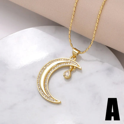 Copper 18K Gold Plated Modern Style Simple Style Plating Inlay Sun Moon Zircon Pendant Necklace