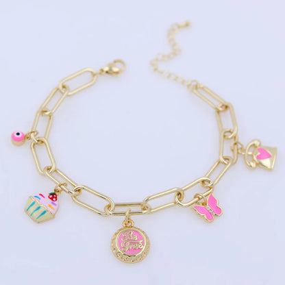 Copper 18K Gold Plated Patchwork Tassel Inlay Heart Shape Donuts Phone Zircon Bracelets