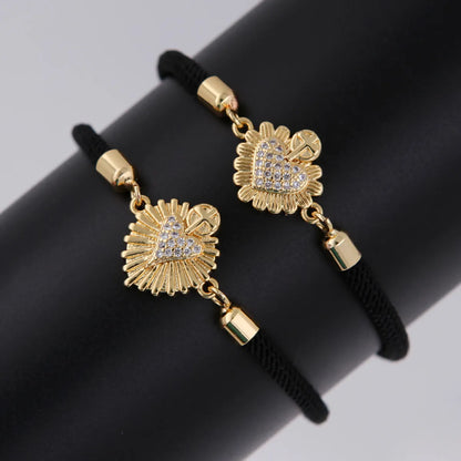 Copper 18K Gold Plated Plating Carving Cross Valentine'S Day Heart Shape Zircon Bracelets