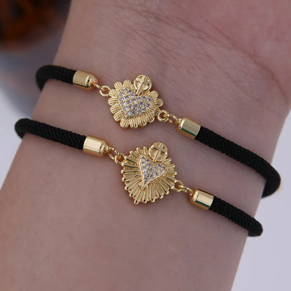 Copper 18K Gold Plated Plating Carving Cross Valentine'S Day Heart Shape Zircon Bracelets