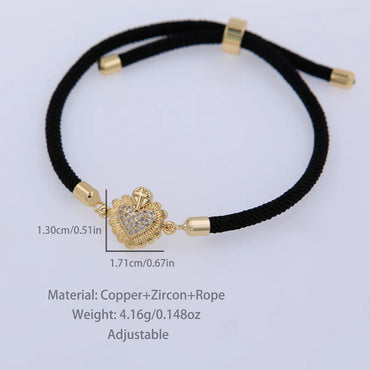 Copper 18K Gold Plated Plating Carving Cross Valentine'S Day Heart Shape Zircon Bracelets