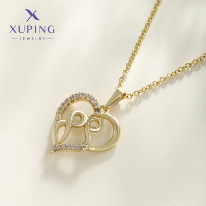 Copper 18K Gold Plated Plating Heart Shape Artificial Gemstones Pendant Necklace