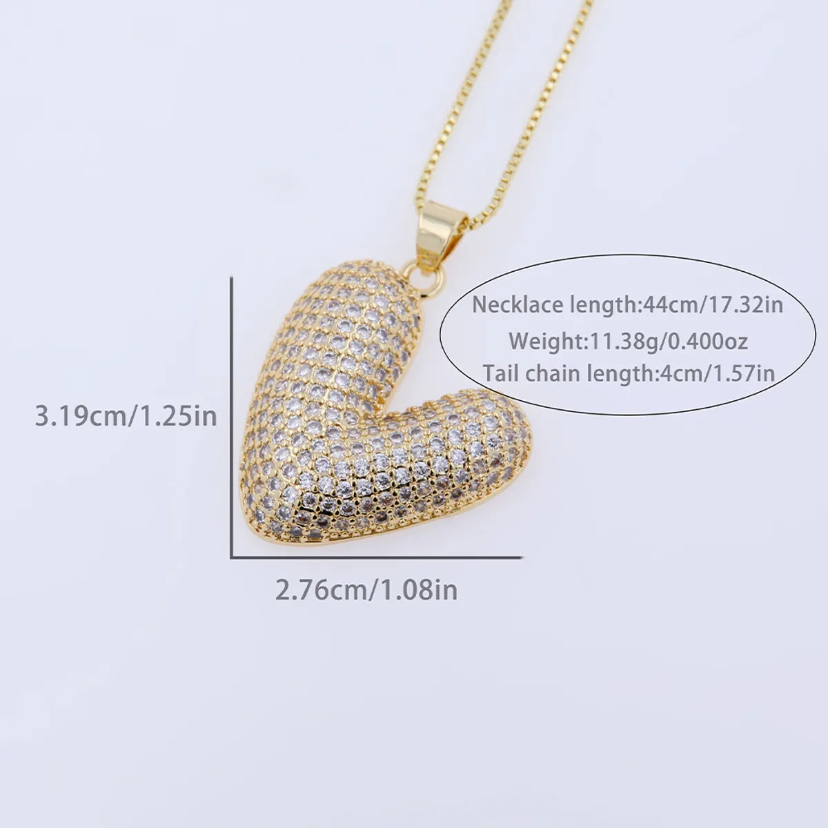 Copper 18K Gold Plated Plating Hollow Out Inlay Heart Shape Zircon Pendant Necklace