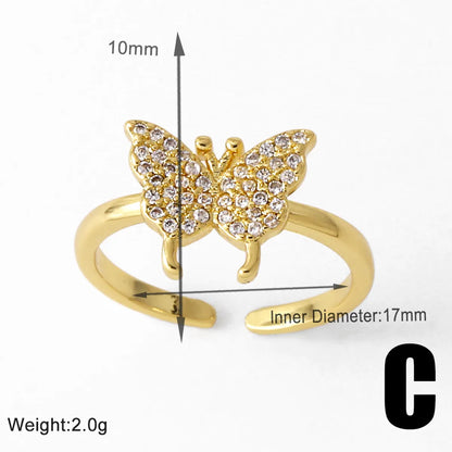 Copper 18K Gold Plated Plating Inlay Bow Knot Zircon Open Rings Rings