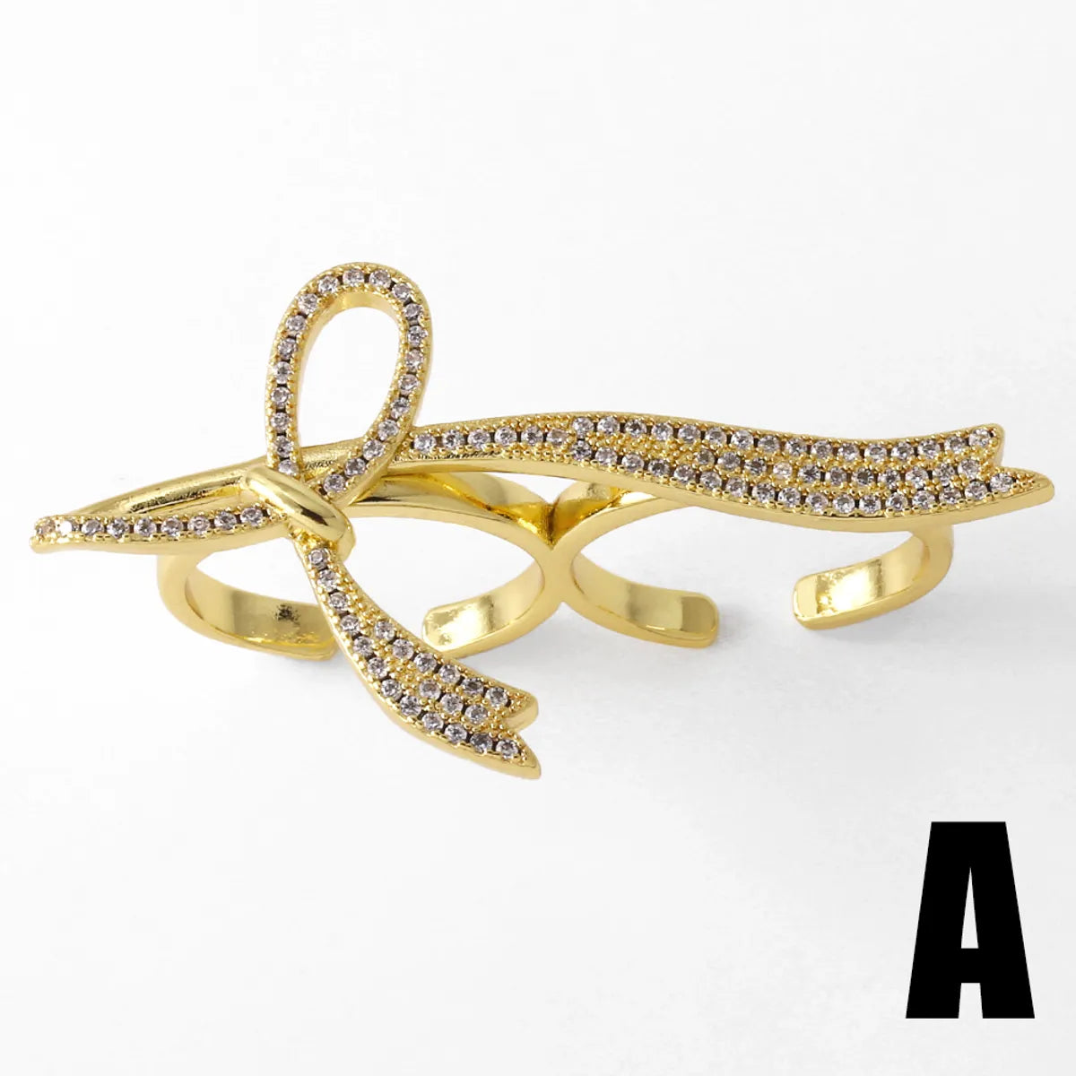 Copper 18K Gold Plated Plating Inlay Bow Knot Zircon Open Rings Rings