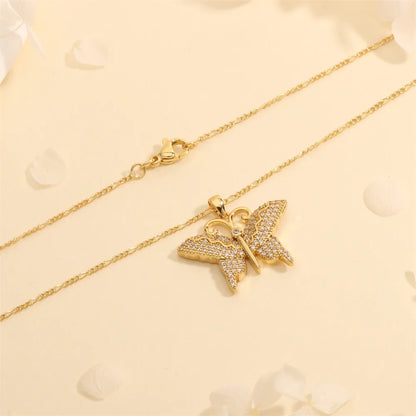 Copper 18K Gold Plated Plating Inlay Butterfly Zircon Pendant Necklace