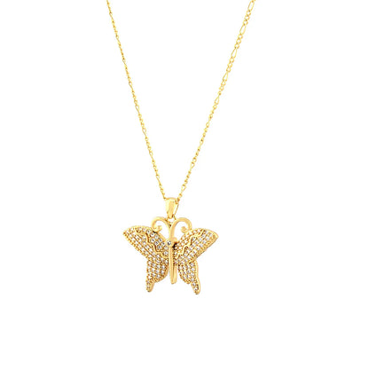 Copper 18K Gold Plated Plating Inlay Butterfly Zircon Pendant Necklace