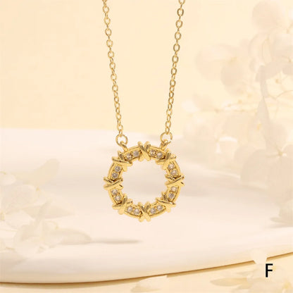 Copper 18K Gold Plated Plating Inlay Circle Zircon Pendant Necklace