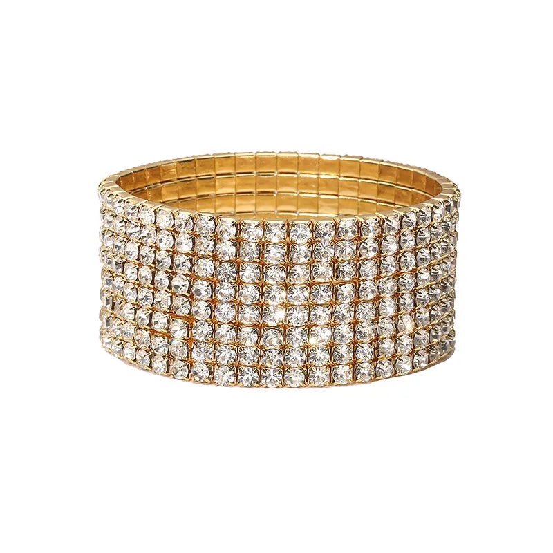 Copper 18K Gold Plated Plating Inlay Circle Zircon Wide Bracelet