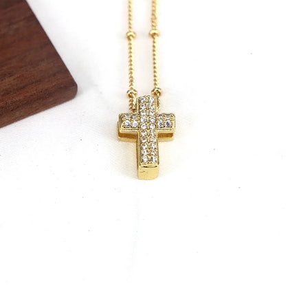 Copper 18K Gold Plated Plating Inlay Cross Heart Shape Zircon Pendant Necklace