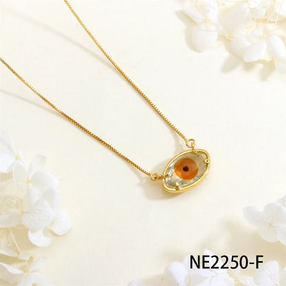 Copper 18K Gold Plated Plating Inlay Devil'S Eye Eye Glass Pendant Necklace