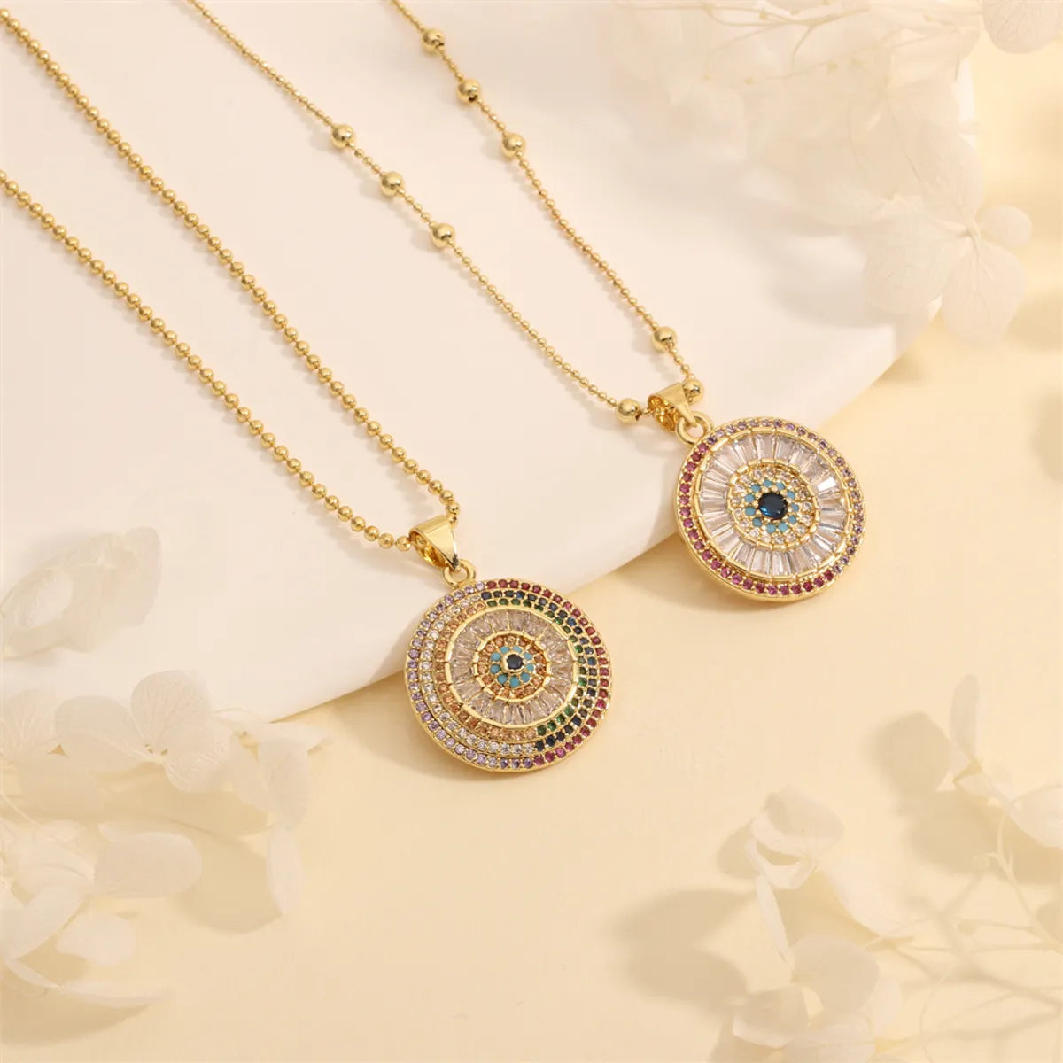 Copper 18K Gold Plated Plating Inlay Devil'S Eye Eye Zircon Pendant Necklace