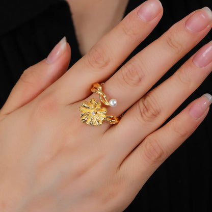 Copper 18K Gold Plated Plating Inlay Flower Zircon Open Rings