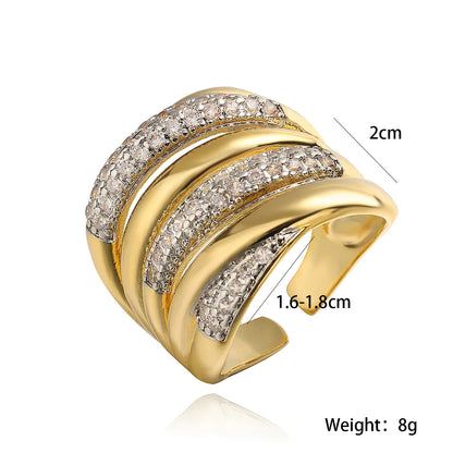 Copper 18K Gold Plated Plating Inlay Geometric Zircon Open Rings