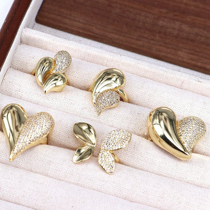 Copper 18K Gold Plated Plating Inlay Heart Shape Butterfly Zircon Open Rings