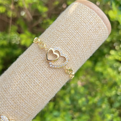 Copper 18K Gold Plated Plating Inlay Heart Shape Zircon Bracelets