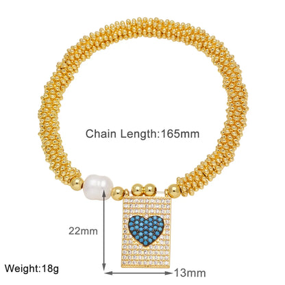 Copper 18K Gold Plated Plating Inlay Heart Shape Zircon Bracelets