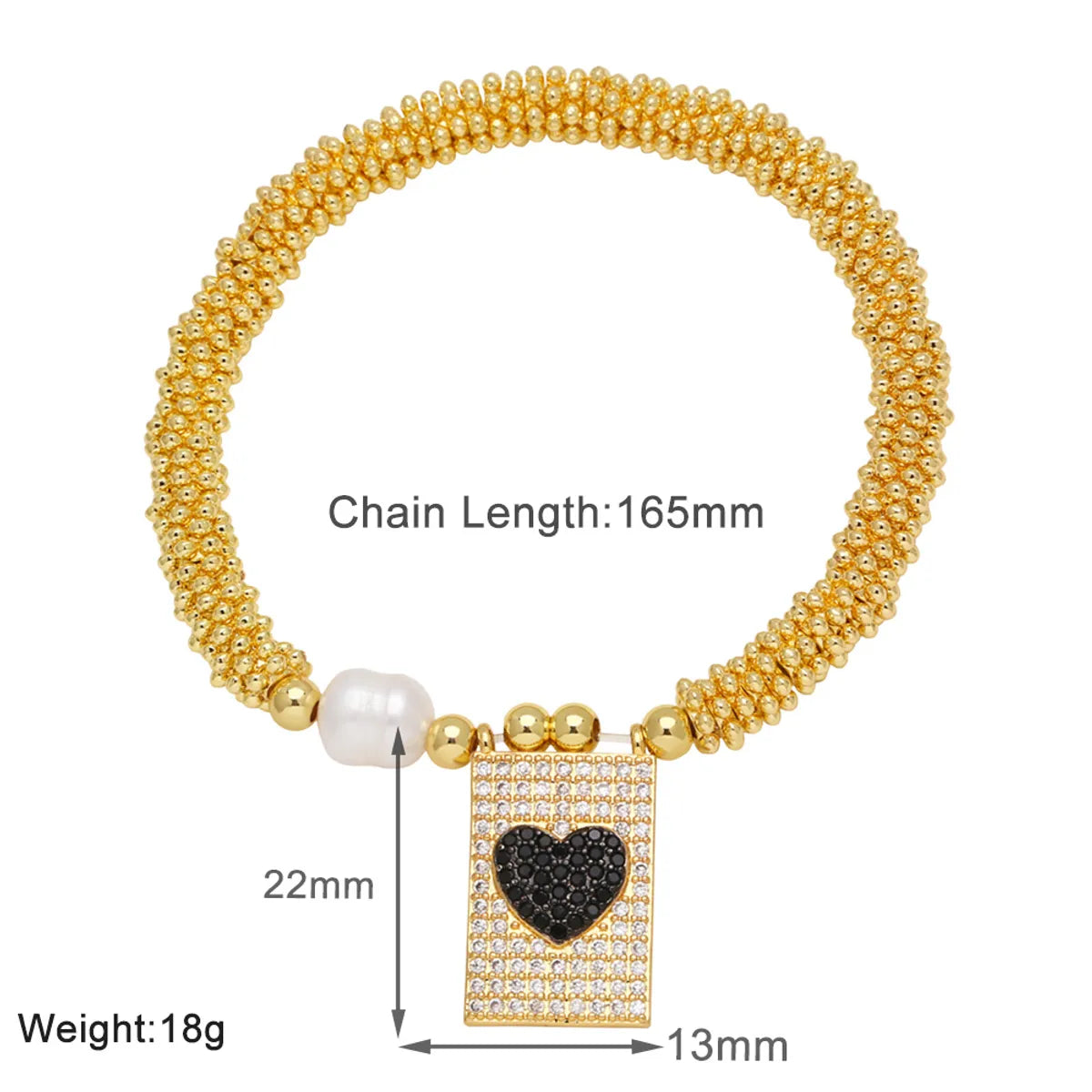 Copper 18K Gold Plated Plating Inlay Heart Shape Zircon Bracelets