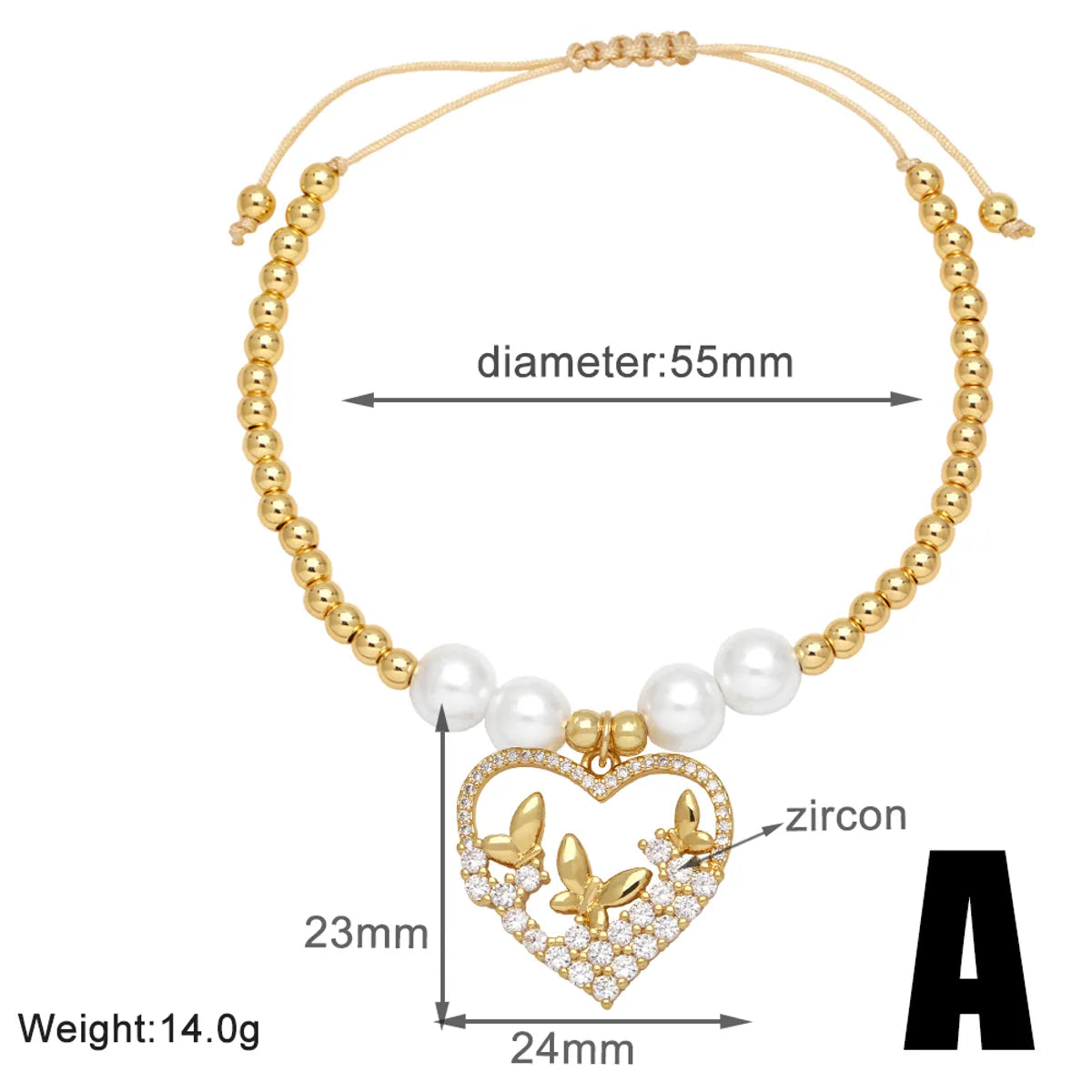 Copper 18K Gold Plated Plating Inlay Heart Shape Zircon Bracelets