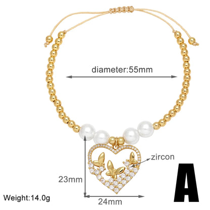 Copper 18K Gold Plated Plating Inlay Heart Shape Zircon Bracelets