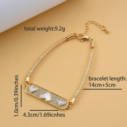 Copper 18K Gold Plated Plating Inlay Heart Shape Zircon Bracelets