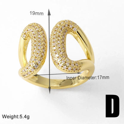 Copper 18K Gold Plated Plating Inlay Heart Shape Zircon Open Rings