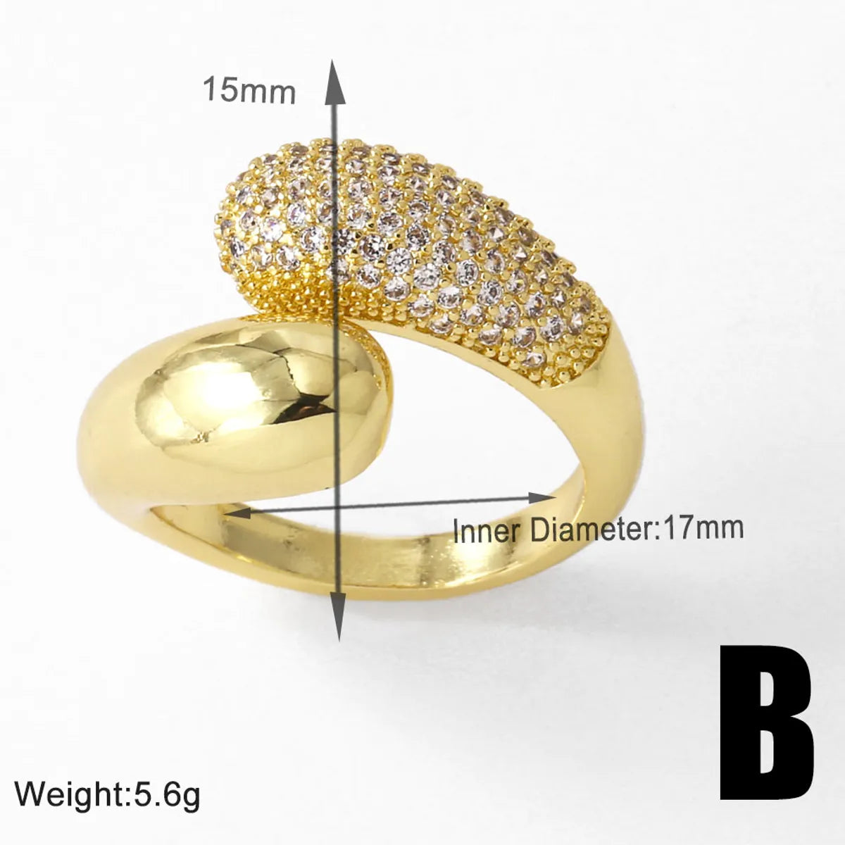 Copper 18K Gold Plated Plating Inlay Heart Shape Zircon Open Rings