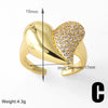 Copper 18K Gold Plated Plating Inlay Heart Shape Zircon Open Rings