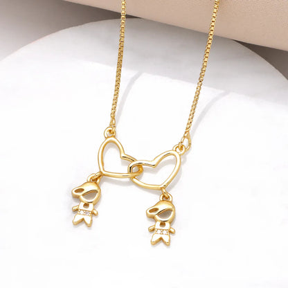 Copper 18K Gold Plated Plating Inlay Heart Shape Zircon Pendant Necklace