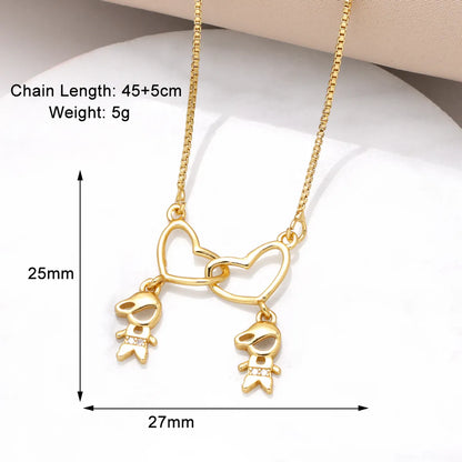 Copper 18K Gold Plated Plating Inlay Heart Shape Zircon Pendant Necklace