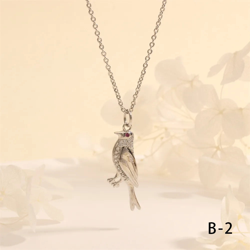 Copper 18K Gold Plated Plating Inlay Insect Bird Zircon Pendant Necklace