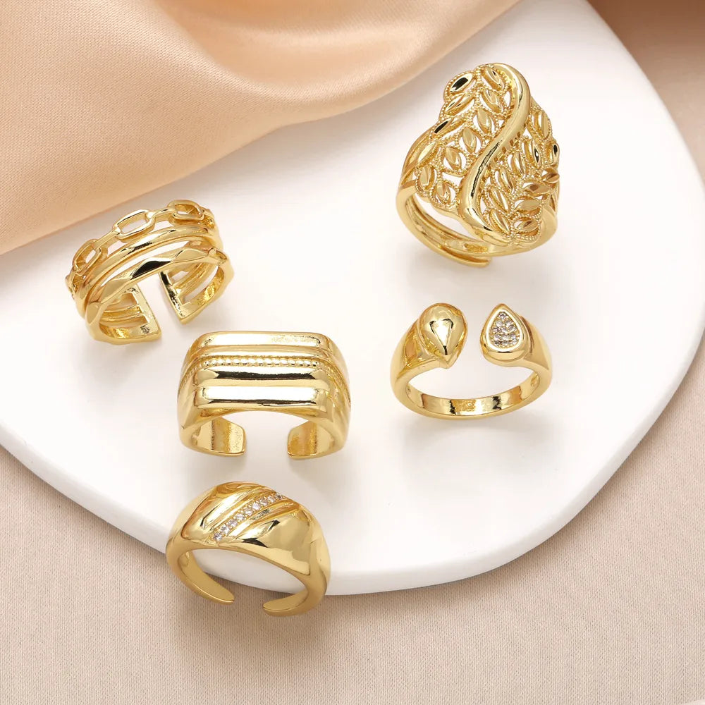 Copper 18K Gold Plated Plating Inlay Irregular Zircon Rings