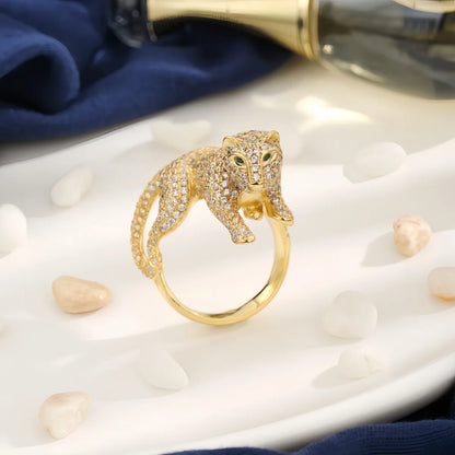 Copper 18K Gold Plated Plating Inlay Jaguar Zircon Rings