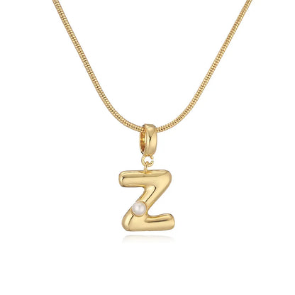 Copper 18K Gold Plated Plating Inlay Letter Artificial Pearls Pendant Necklace