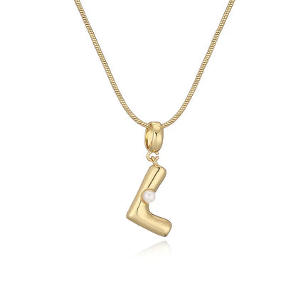 Copper 18K Gold Plated Plating Inlay Letter Artificial Pearls Pendant Necklace