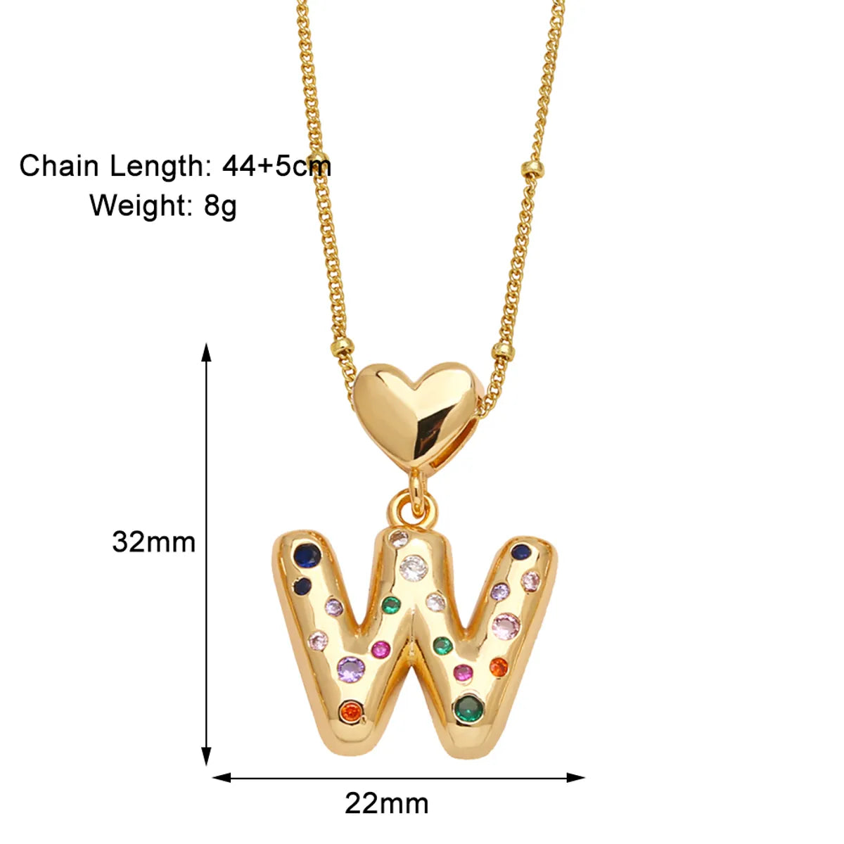 Copper 18K Gold Plated Plating Inlay Letter Zircon Pendant Necklace