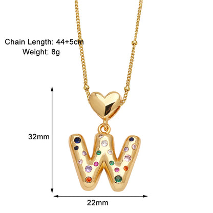 Copper 18K Gold Plated Plating Inlay Letter Zircon Pendant Necklace