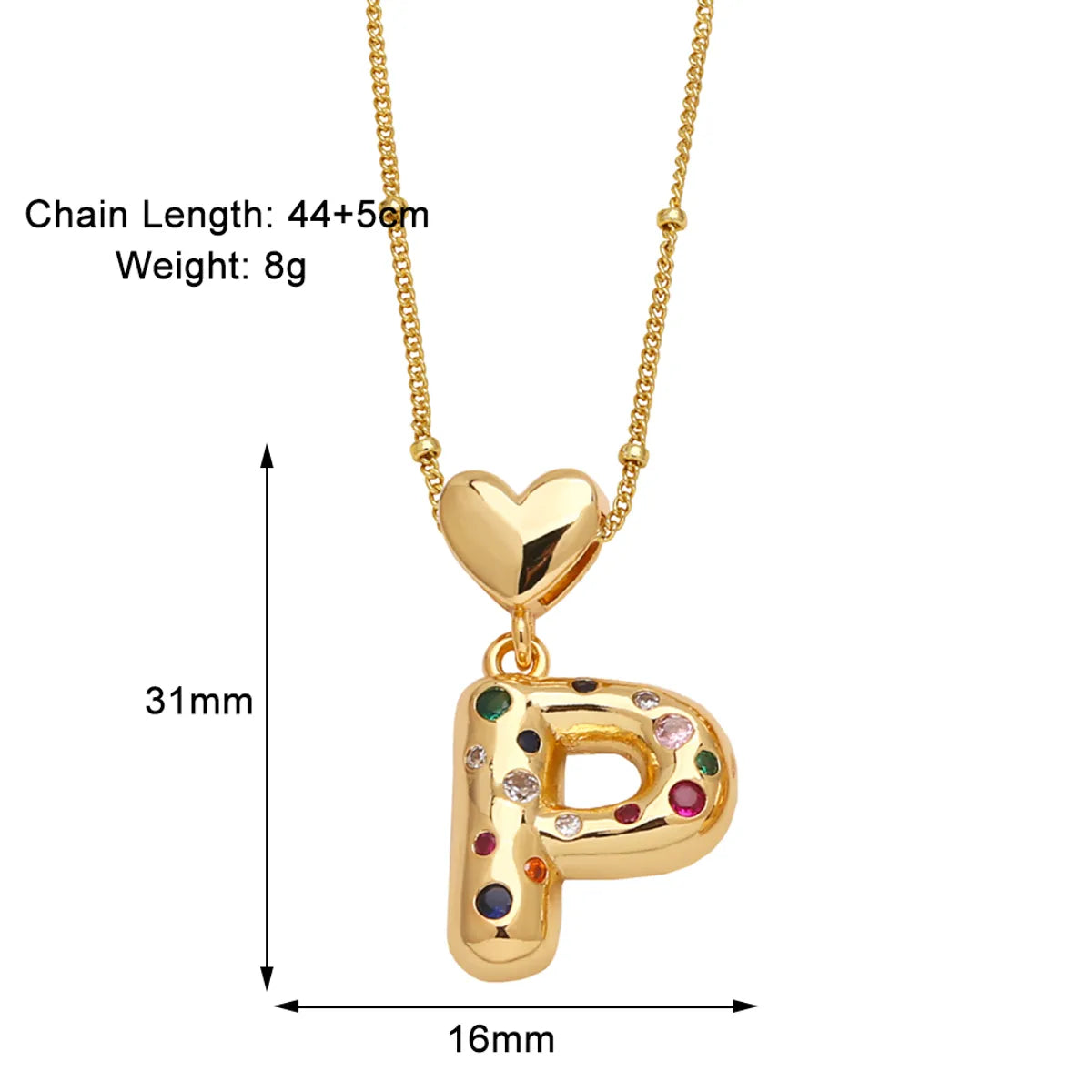 Copper 18K Gold Plated Plating Inlay Letter Zircon Pendant Necklace