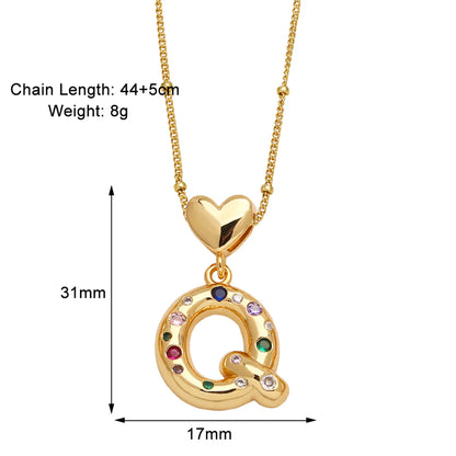 Copper 18K Gold Plated Plating Inlay Letter Zircon Pendant Necklace