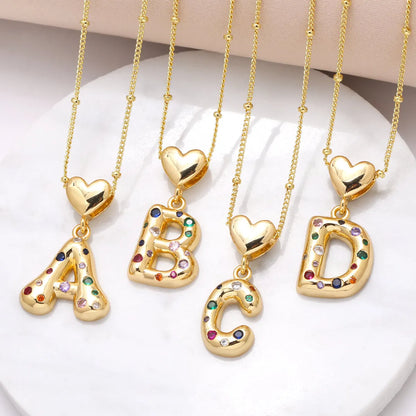 Copper 18K Gold Plated Plating Inlay Letter Zircon Pendant Necklace