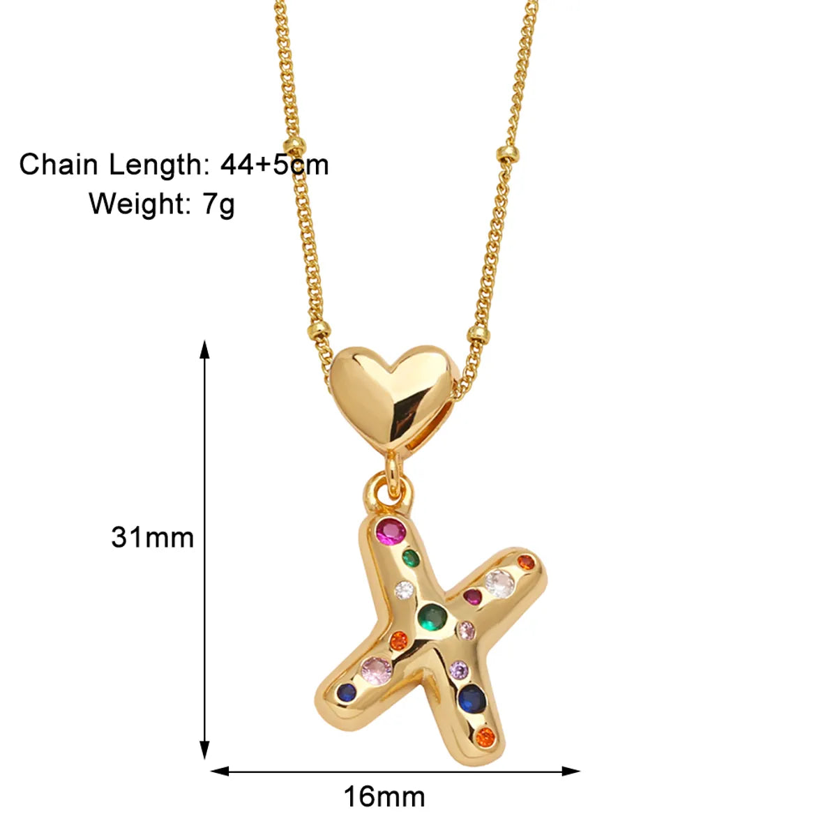 Copper 18K Gold Plated Plating Inlay Letter Zircon Pendant Necklace